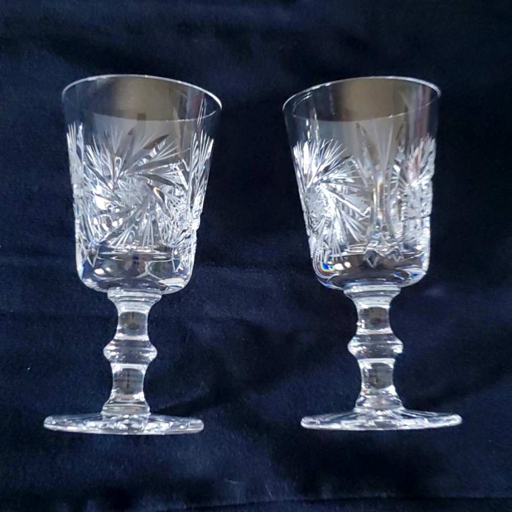 Set of 2 Bohemian Pinwheel Crystal Sherry Glassware
